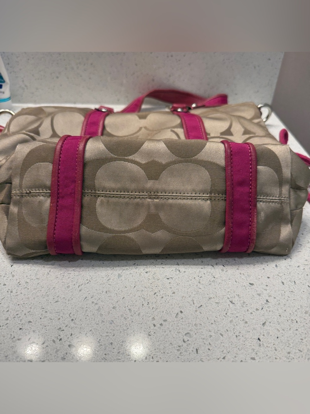 Coach Signature Canvas Tote with Pink Trim - Picture 13 of 14